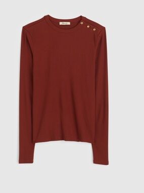 EUC Madewell ribbed button crewneck tee S deep redwood